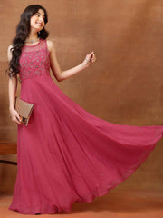 Embellished Round Neck A-Line Ethnic Dresses