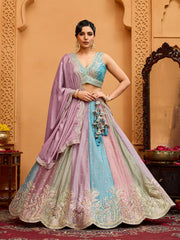 Peach Georgette Fabric Sequins embroidery Semi-Stitched Lehenga & Unstitched Blouse With Dupatta