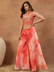 Floral Organza Embroidered Top with Palazzos