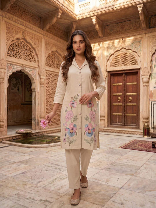 Indie Florals Embroidered Tunic with Trousers