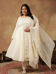 Sequinned Embroidered Empire Thread Work Anarkali Kurta with Trousers & Dupatta