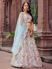 TURQUOISEBLUE Net Fabric Sequins embroidery Semi Stitched Lehenga & Unstitched Blouse With Dupatta