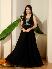 Geometric Yoke Design Sequinned Embroidered Georgette A-Line Ethnic Dress