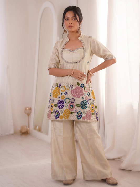 Beige Jacket Style Plazzo Suit