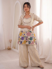 Beige Jacket Style Plazzo Suit
