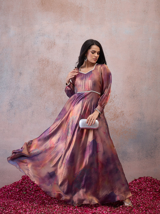Printed Square Neck Maxi Ethnic Dresses