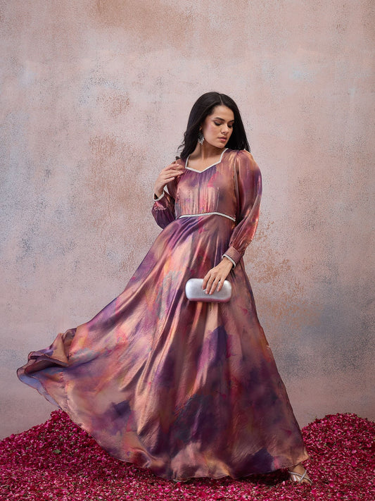 Printed Square Neck Maxi Ethnic Dresses