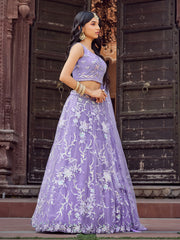 Mauve Net Fabric Sequins embroidery Semi Stitched Lehenga & Unstitched Blouse With Dupatta