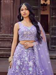 Mauve Net Fabric Sequins embroidery Semi Stitched Lehenga & Unstitched Blouse With Dupatta