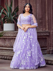 Mauve Net Fabric Sequins embroidery Semi Stitched Lehenga & Unstitched Blouse With Dupatta