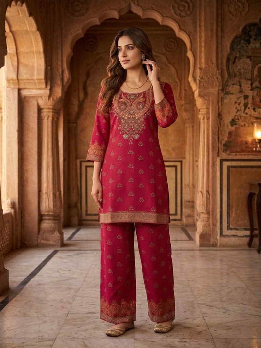 Linen Embroidered Tunic with Palazzos