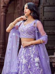 Mauve Net Fabric Sequins embroidery Semi Stitched Lehenga & Unstitched Blouse With Dupatta