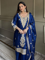 Blue Designer Fendi Silk Embroiderd Palazzo Suit