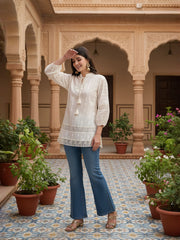 Off White Mandarin Collar Ethnic Tunic