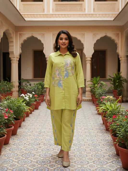Chanderi Embroidered Tunic with Trousers