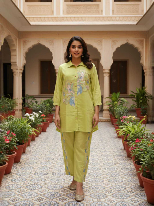 Chanderi Embroidered Tunic with Trousers