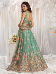 LIMEGREEN Organza Sequins embroidery Semi Stitched Lehenga choli and Dupatta