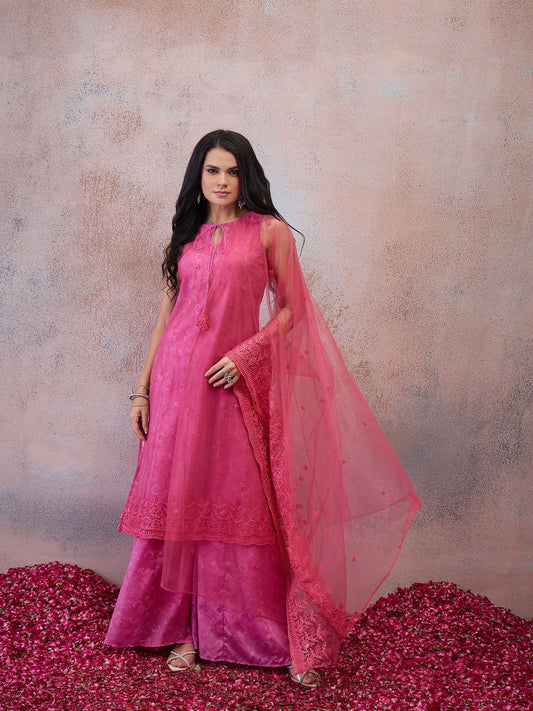 Women Ethnic Motifs Embroidered Regular Thread Work Kurta with Palazzos & With Dupatta
