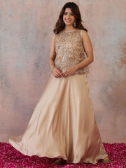 Beige Bling and Sparkly Embellished Top with Skirt