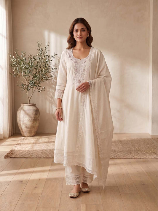 Women Ethnic Motifs Embroidered Empire Thread Work Kurta with Trousers & With Dupatta