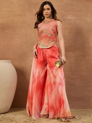 Floral Organza Embroidered Top with Palazzos