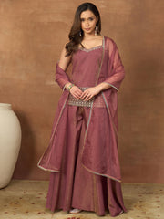 Women Ethnic Motifs Embroidered Regular Mirror Work Kurti with Sharara & With Dupatta