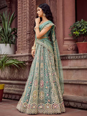 Limegreen Net Fabric Sequins embroidery Semi Stitched Lehenga & Unstitched Blouse With Dupatta