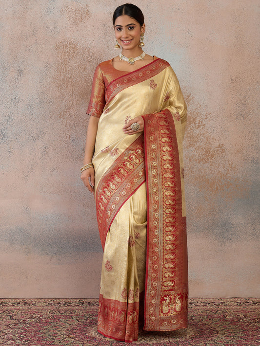 Ethnic Motifs Zari Silk Blend Heavy Work Kanjeevaram Saree