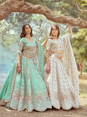 Cream Gold crushed Tissue Fabric Moti, Zari work Semi-Stitched Lehenga choli & Dupatta