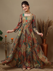 Girls Ethnic Motifs Printed Square Neck Ethnic Dress