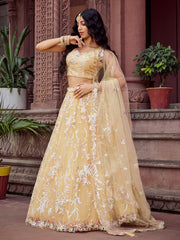 Yellow Net Fabric Sequins embroidery Semi Stitched Lehenga & Unstitched Blouse With Dupatta