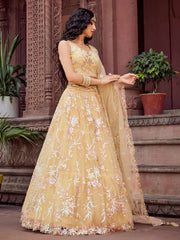 Yellow Net Fabric Sequins embroidery Semi Stitched Lehenga & Unstitched Blouse With Dupatta