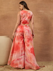 Floral Organza Embroidered Top with Palazzos