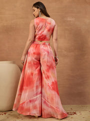 Floral Organza Embroidered Top with Palazzos