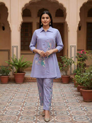 Chanderi Embroidered Tunic with Trousers
