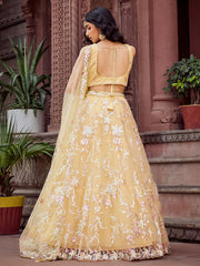 Yellow Net Fabric Sequins embroidery Semi Stitched Lehenga & Unstitched Blouse With Dupatta