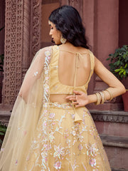 Yellow Net Fabric Sequins embroidery Semi Stitched Lehenga & Unstitched Blouse With Dupatta
