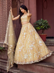 Yellow Net Fabric Sequins embroidery Semi Stitched Lehenga & Unstitched Blouse With Dupatta