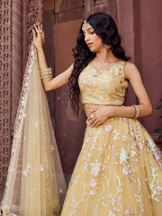 Yellow Net Fabric Sequins embroidery Semi Stitched Lehenga & Unstitched Blouse With Dupatta