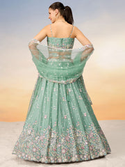Sea green Chiffon Sequins and thread embroidery Semi-Stitched Lehenga choli & Dupatta