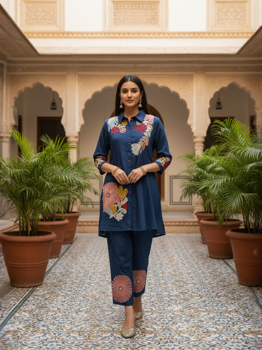 Indie Florals Embroidered Tunic with Trousers