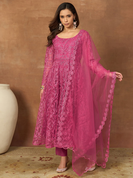 Women Ethnic Motifs Embroidered Panelled Thread Work Kurta with Trousers & With Dupatta