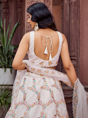 Cream Net Fabric Sequins embroidery Semi Stitched Lehenga & Unstitched Blouse With Dupatta