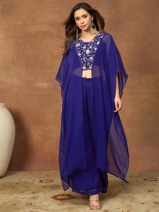 Floral Embroidered Top with Palazzos