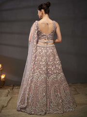 Mauve Net Multi Sequins with heavy Zarkan embroidery Semi-Stitched Lehenga choli and Dupatta