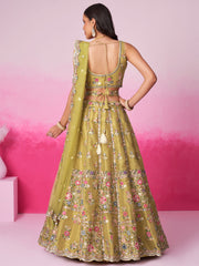 Mustard Bridel Net Moti, Sequins embroidery Semi-Stitched Bridel Lehenga choli and Dupatta