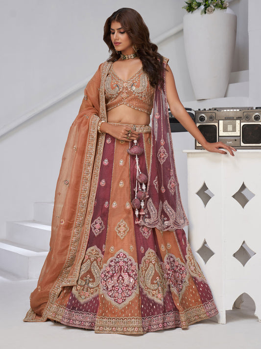 Two Shades of Elegance Rust & Dark Rust Double Dupatta Lehenga
