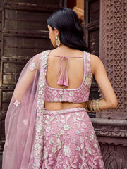 Pink Net Fabric Sequins embroidery Semi Stitched Lehenga & Unstitched Blouse With Dupatta