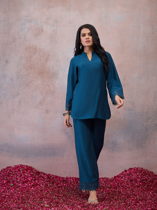 Lace Detail Embroidered Tunic with Palazzos