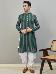 Woven Design Striped Mandarin Collar Knee Length Straight Kurtas